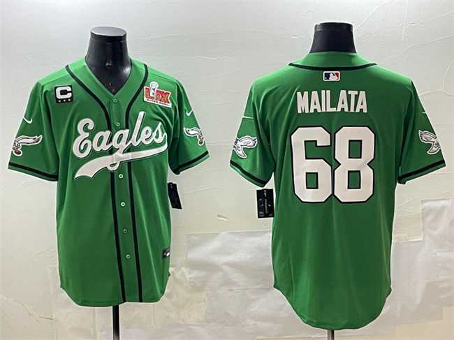 Men's Philadelphia Eagles #68 Jordan Mailata Green 2025 Super Bowl LIX And 3-Star C Patch Stitched Baseball Jersey,We sell and wholesale Men's Philadelphia Eagles #68 Jordan Mailata Green 2025 Super Bowl LIX And 3-Star C Patch Stitched Baseball Jersey on line form chian!